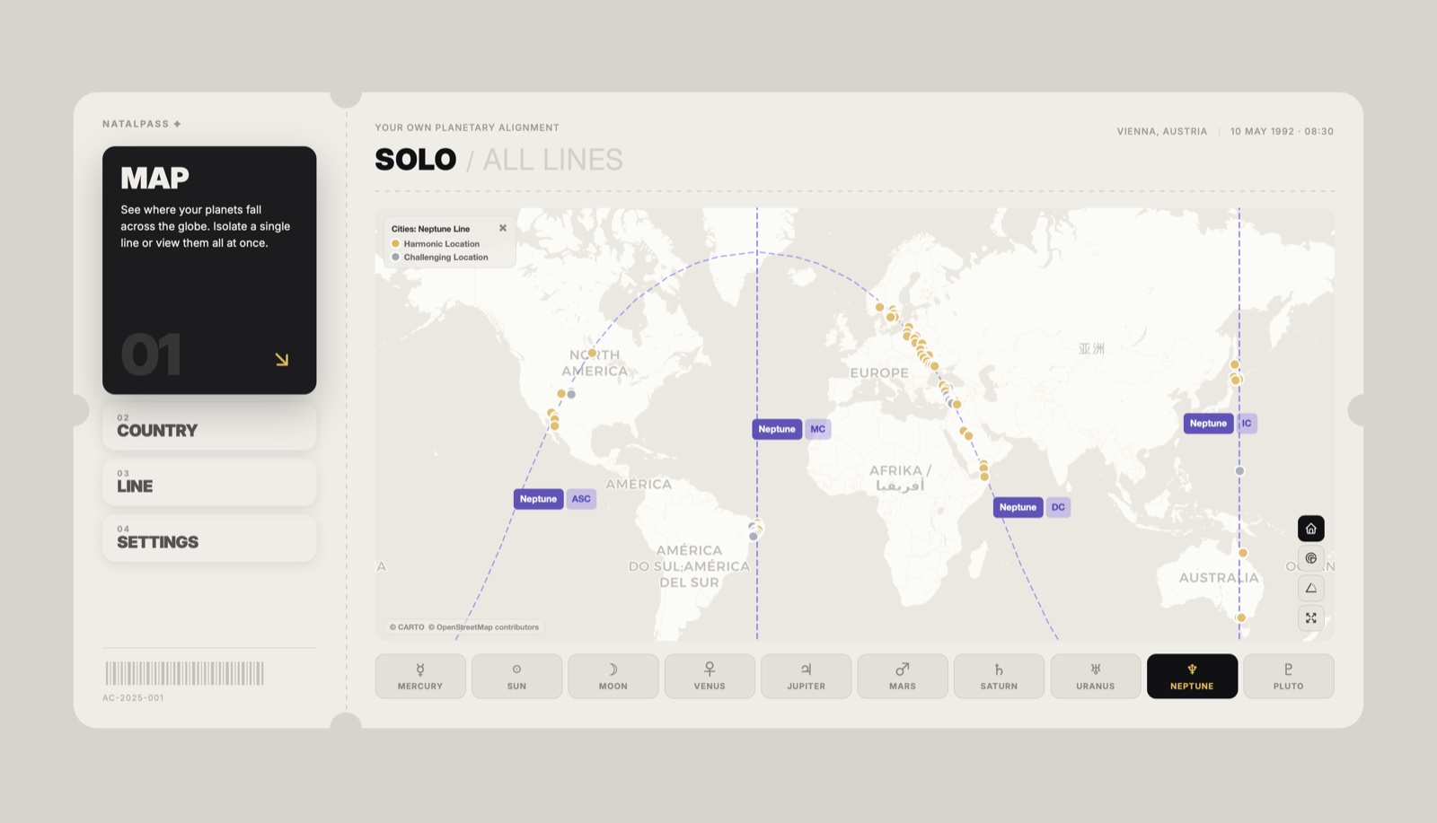astrocartography world map showing planetary lines for relocation